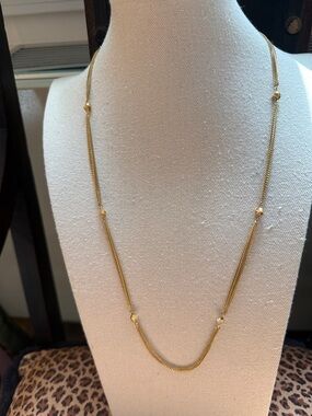Monet Signed Gold Plated Multi Strand Curb Link Vintage Necklace W/Knot Stations